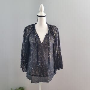 Lilly Pulitzer Black & Gold Matilda Poet Sleeve Sheer Top Size S